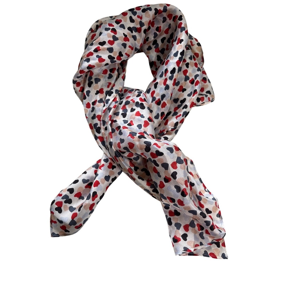 Heart Print 100% Silk Scarf 25" X‎ 25" Square Vintage Handmade Lightweight